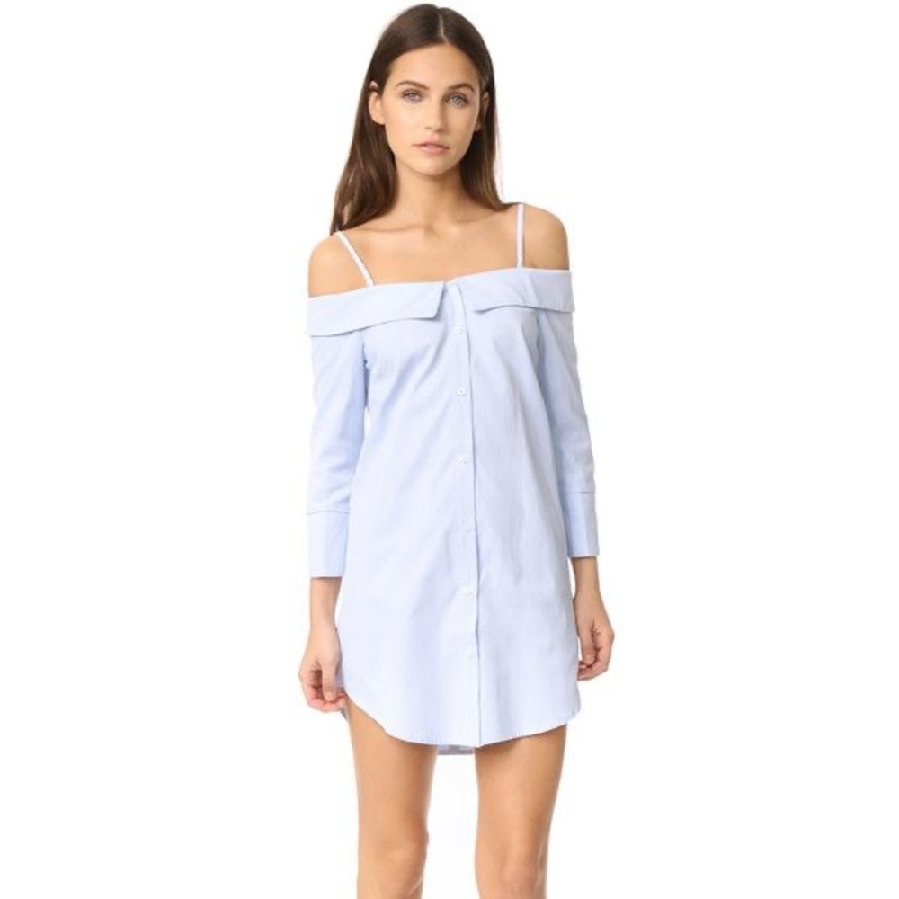 ENGLISH FACTORY Button Down Off Shoulder Dress removable/ adjustable straps
